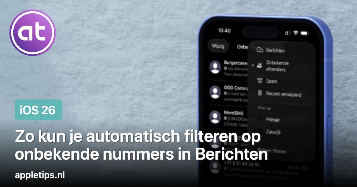 Automatisch filteren op onbekende nummers in Berichten